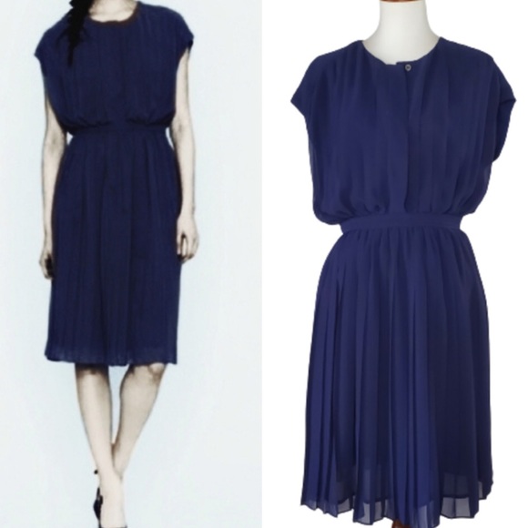 J. Crew Dresses & Skirts - J Crew Collection Blouson Pleated Dress Navy Blue Size 4